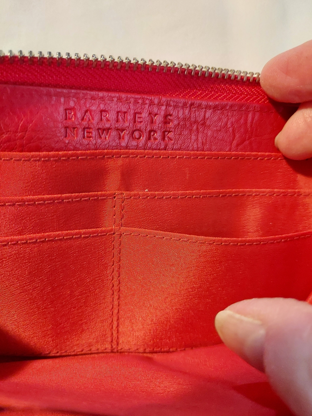 Barneys New York Vibrant Red Pebbled Leather Zip Around Wallet - Picture 3 of 9